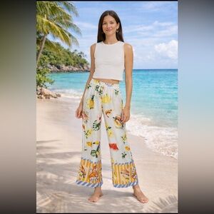 Bailey 44 printed  wide-leg pants with a tropical fruit and seafood pattern XS.